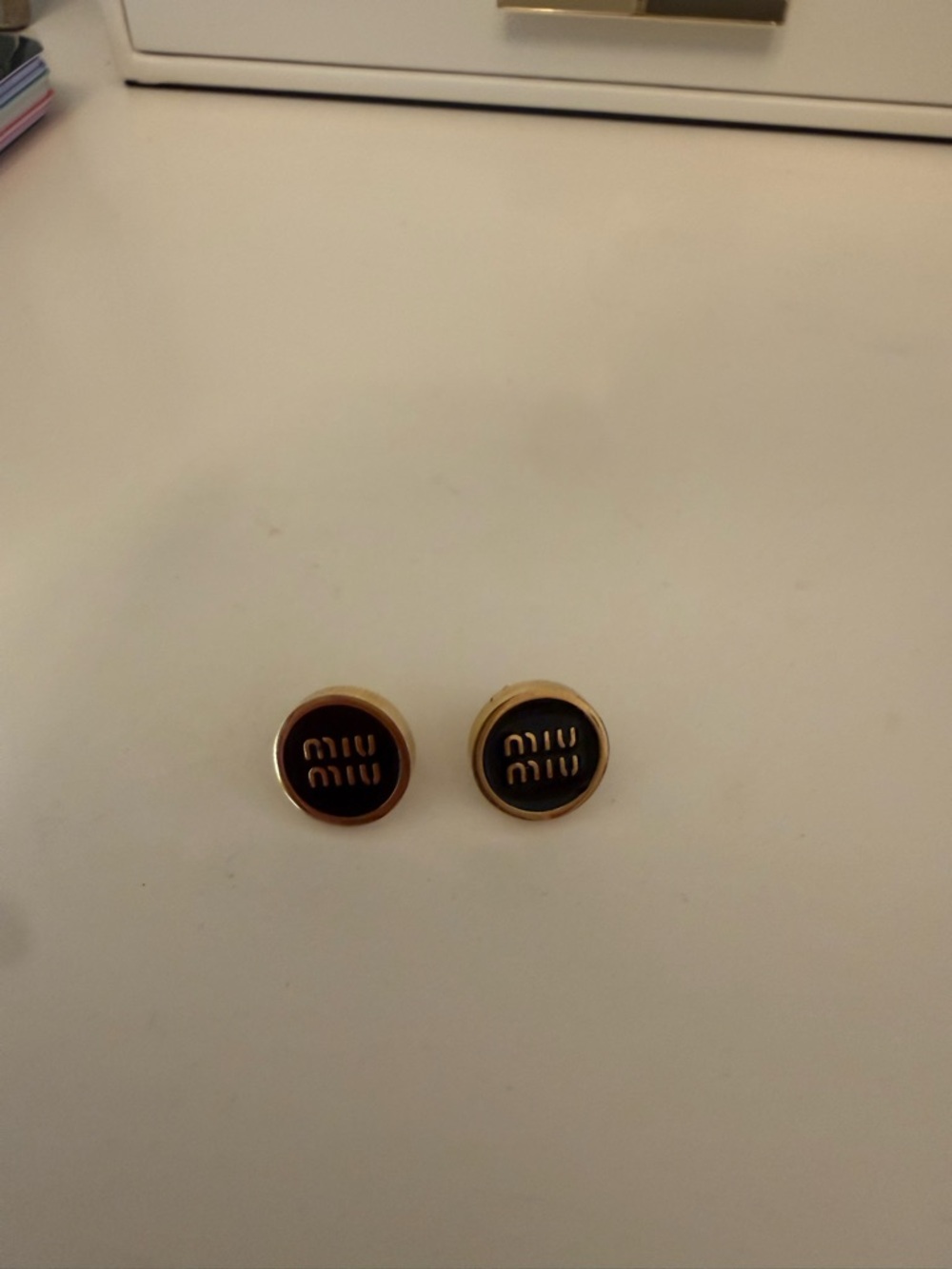 Black and Gold Round Logo Earrings